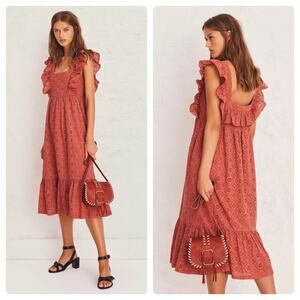 NEW ba&sh Eyelet Lace Midi Dress